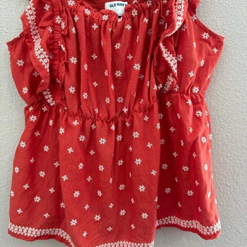 Embroidered-Print Ruffle‎ Babydoll Top Size Medium - Picture 6 of 10